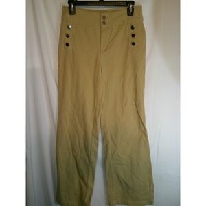 Flamingo Khaki Sailor Pants High Waist Wide Leg Button‎ Accent Women's L
